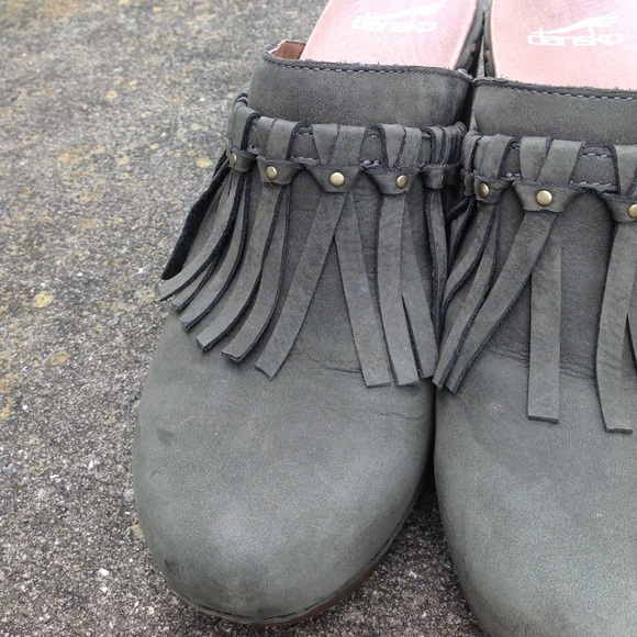 Dansko Deni Fringe Hunter Green Nubuck Clogs 40 - Picture 3 of 10